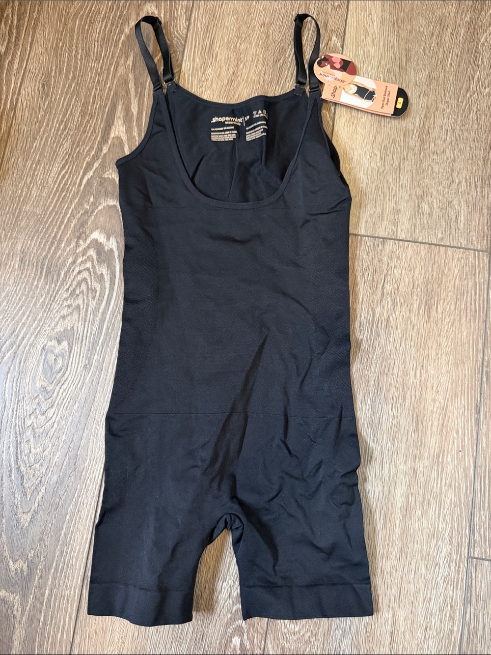 NEW Shapermint Black Small One-Piece Open Bust Bodysuit Shaper Short